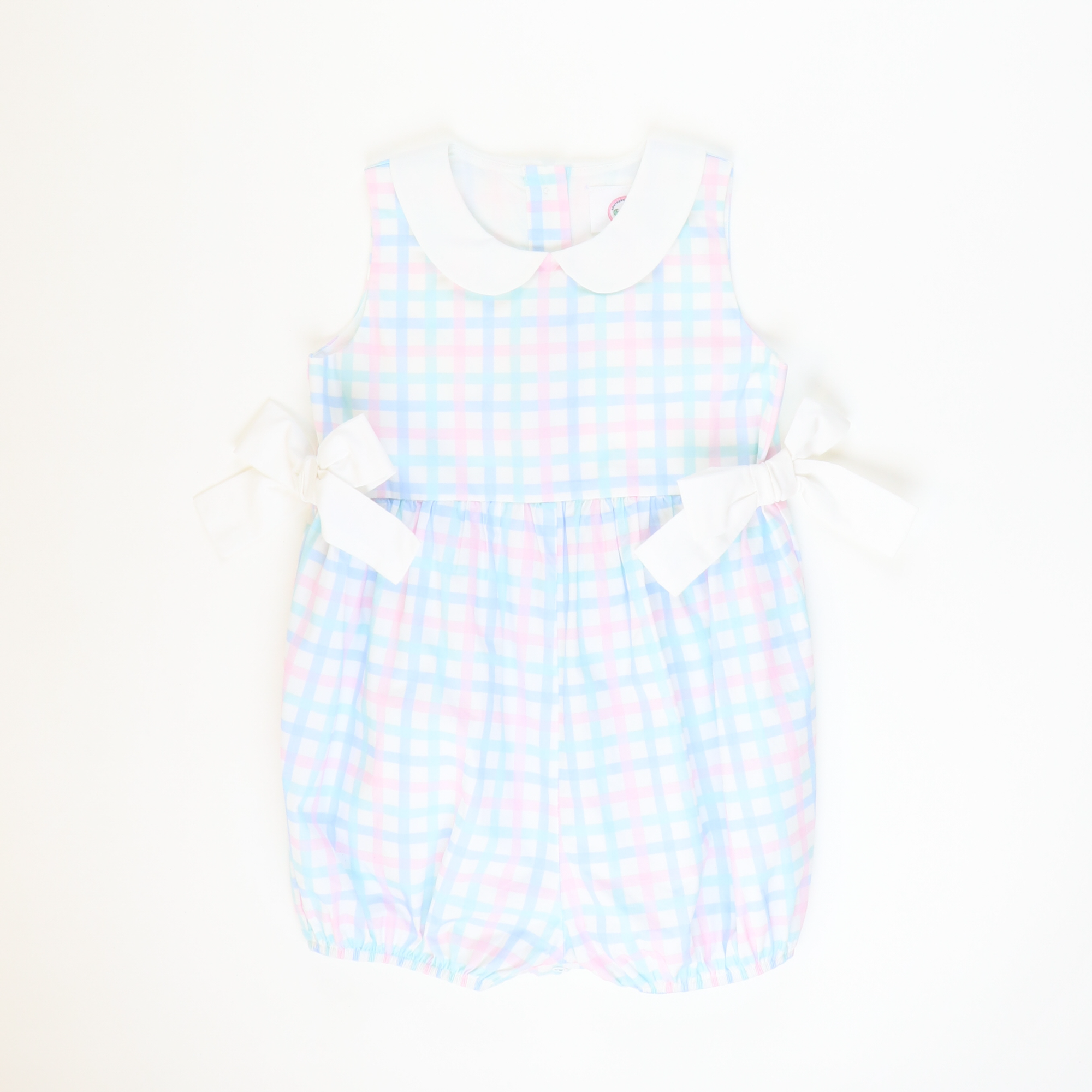 Collared Side Bow Girl Bubble - Pastel Check