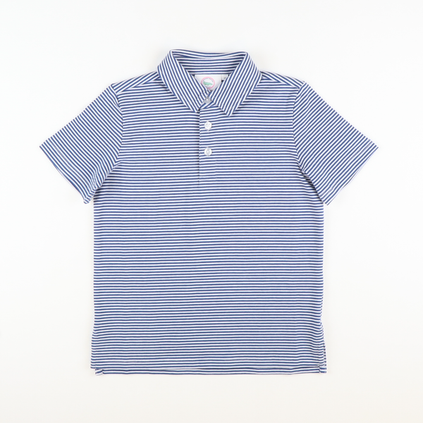 Boys Signature Knit Polo - Slate Blue Thin Stripe | Stellybelly