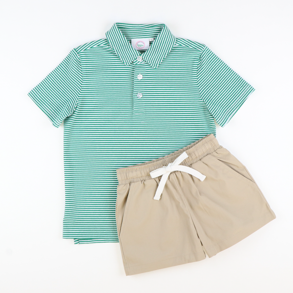 Boys Signature Knit Polo - Green Thin Stripe | Stellybelly