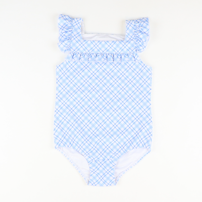 Frilly Swimsuit - Coastal Blue Plaid