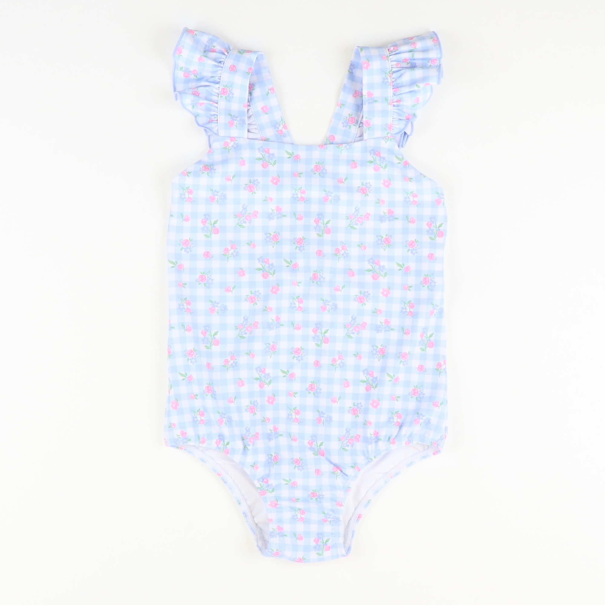 Flutter Swimsuit - Floral Light Blue Gingham