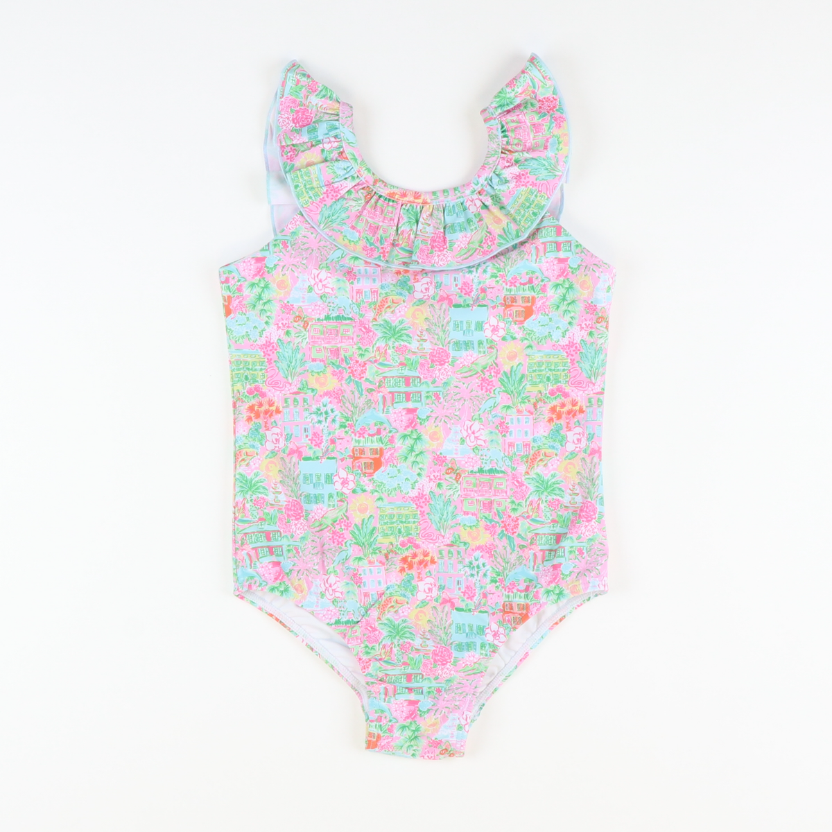 Ruffle Neck Swimsuit - Charleston Print