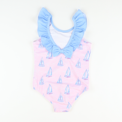 Ruffle Neck Swimsuit - Sail Away