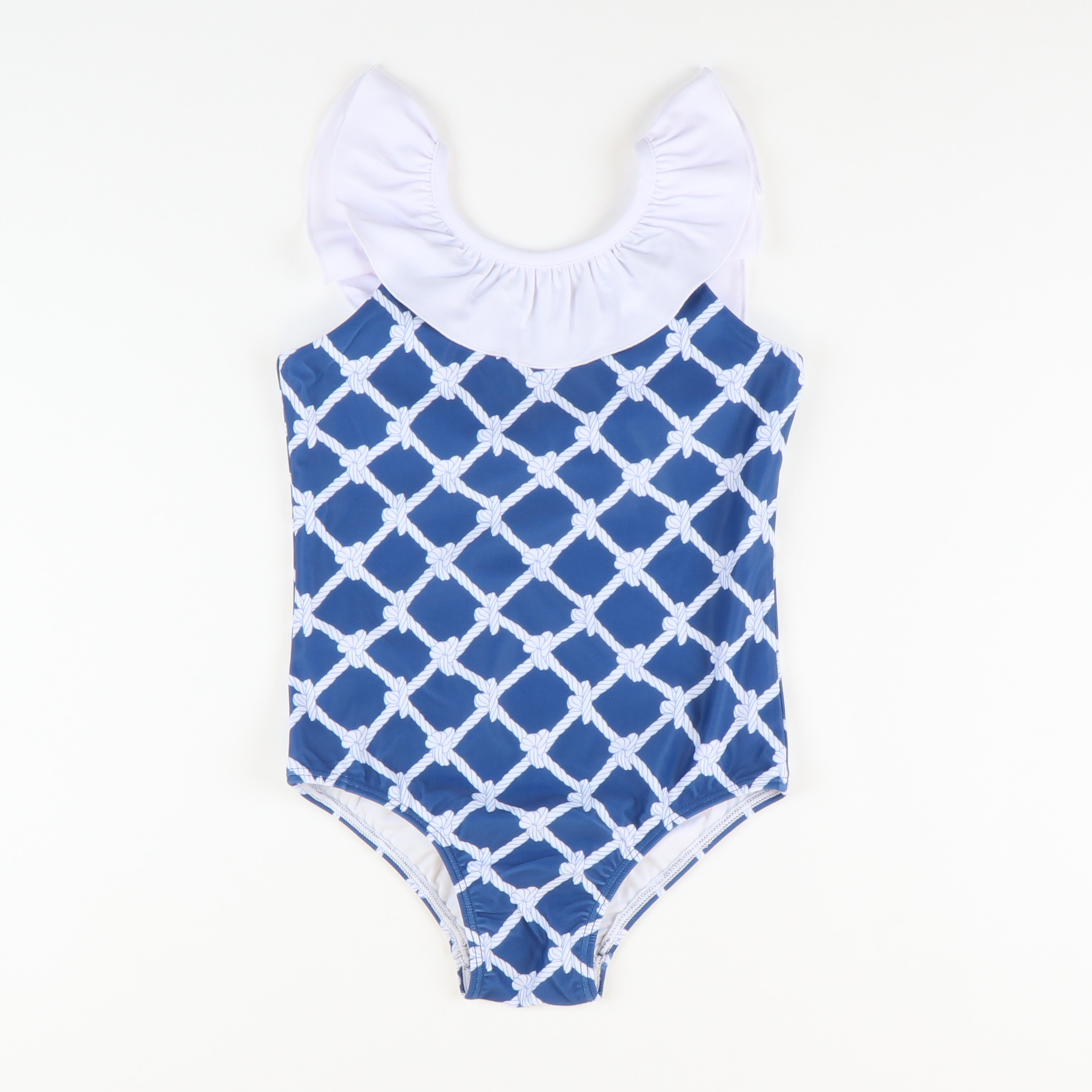 Ruffle Neck Swimsuit - Nautical Ropes - Stellybelly