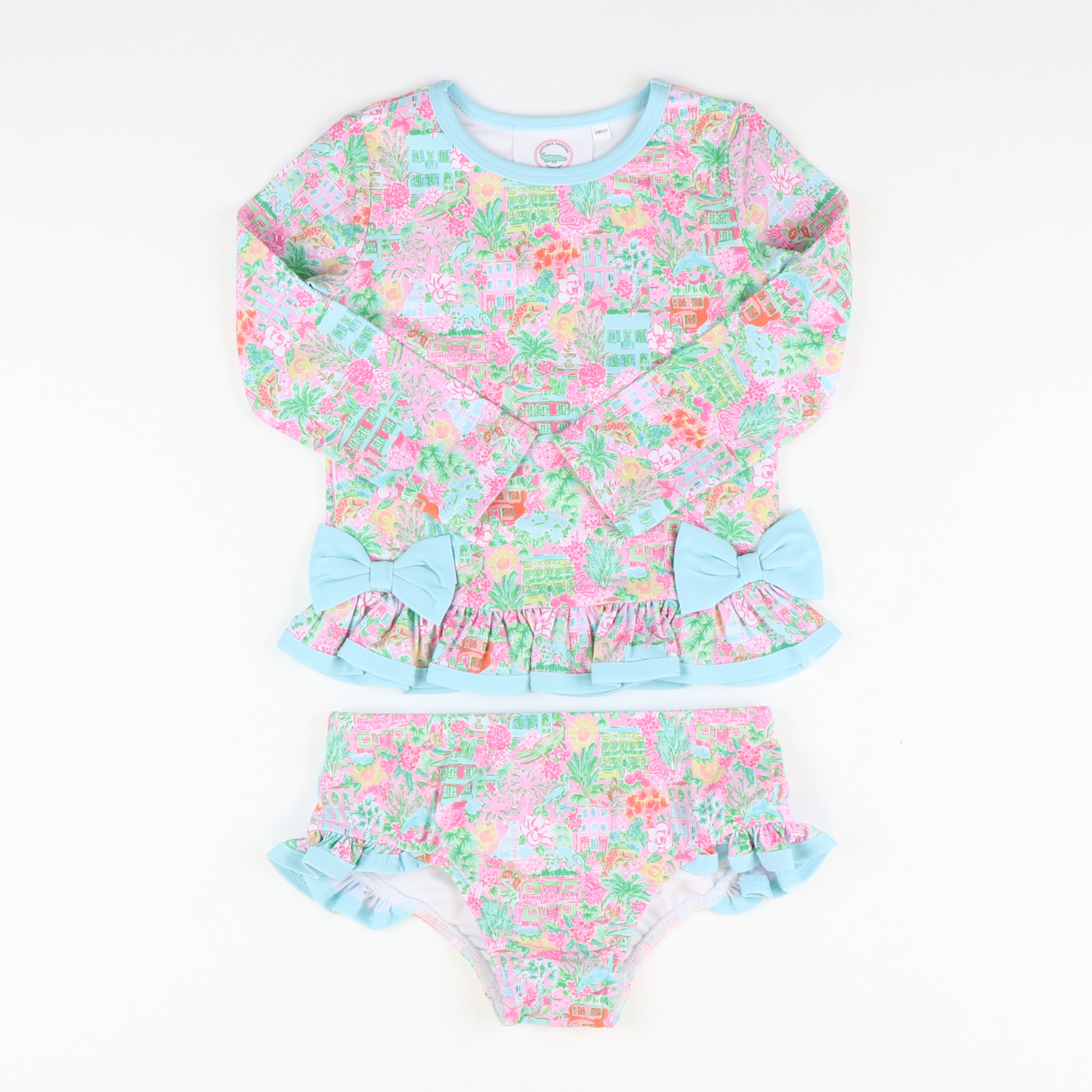 Two-Piece Ruffle Rash Guard - Charleston Print - Stellybelly