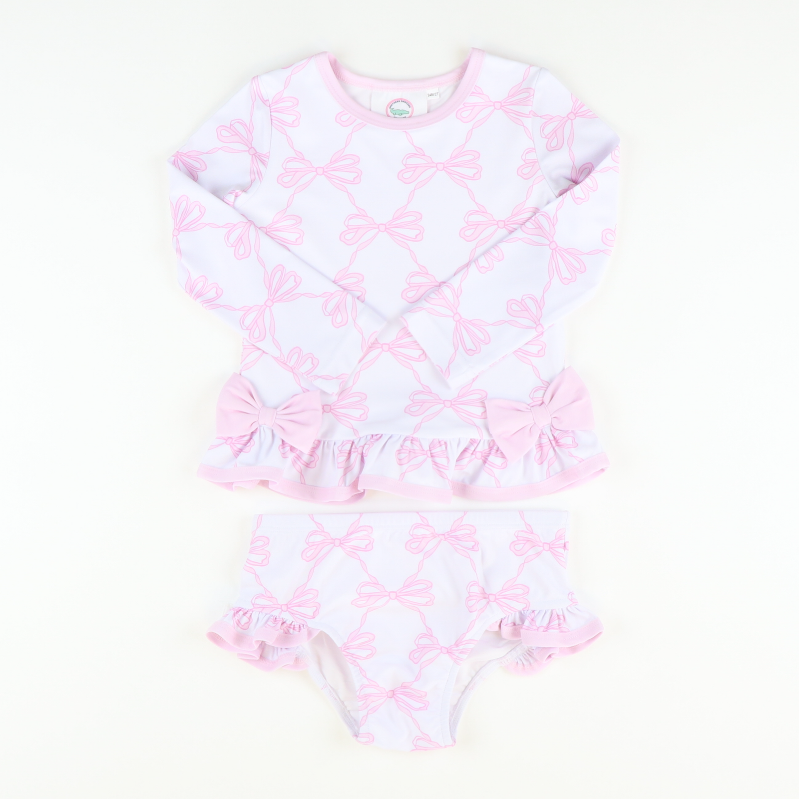 Two-Piece Ruffle Rash Guard - Pink Bows - Stellybelly