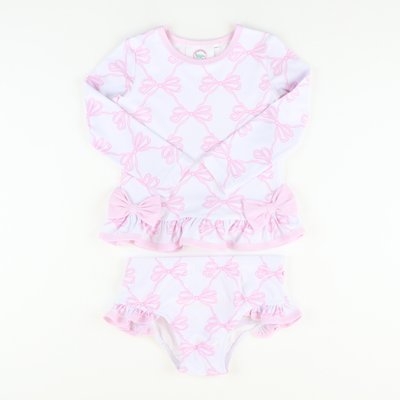 Two-Piece Ruffle Rash Guard - Pink Bows