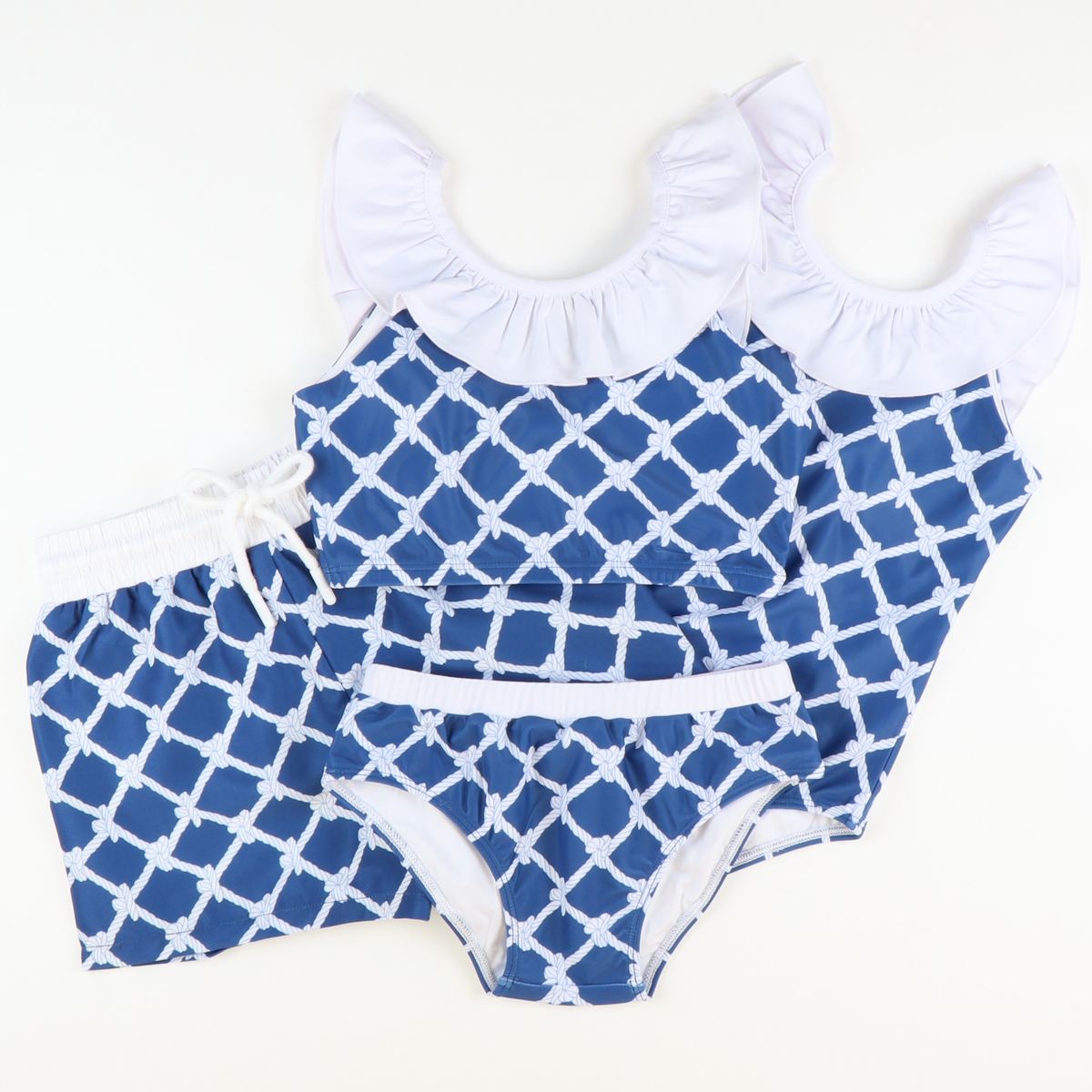 Ruffle Neck Swimsuit - Nautical Ropes