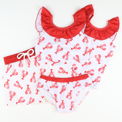 Ruffle Neck Swimsuit - Lobsters