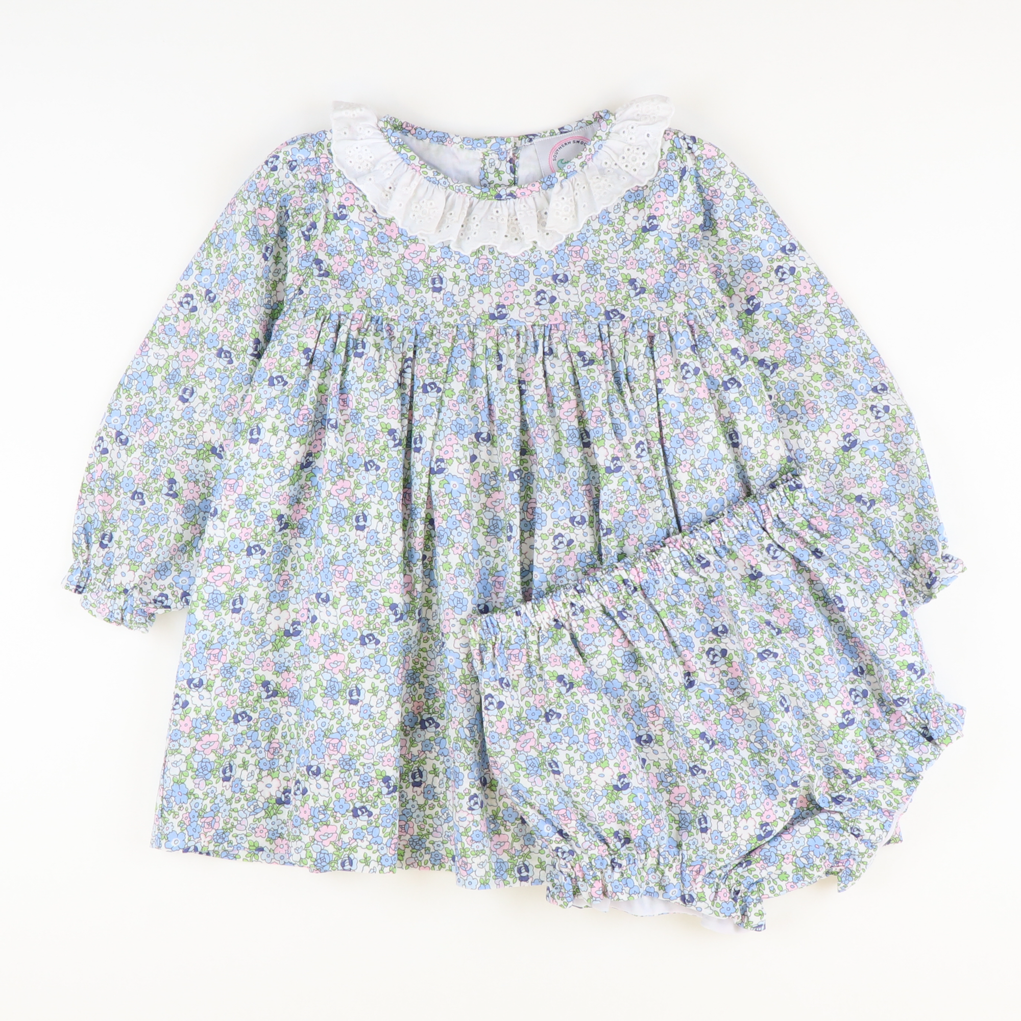 Eyelet Ruffle Neck Set - Pink & Blue Floral
