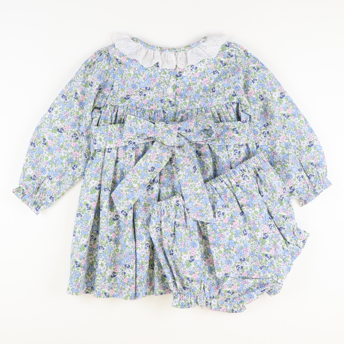 Eyelet Ruffle Neck Set - Pink & Blue Floral