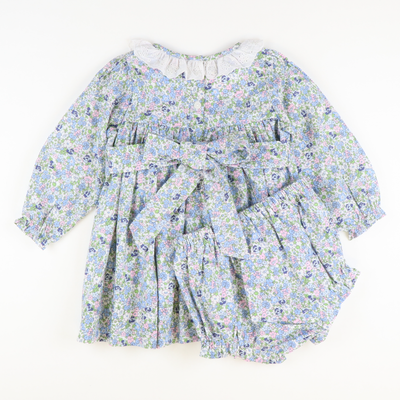 Eyelet Ruffle Neck Set - Pink & Blue Floral