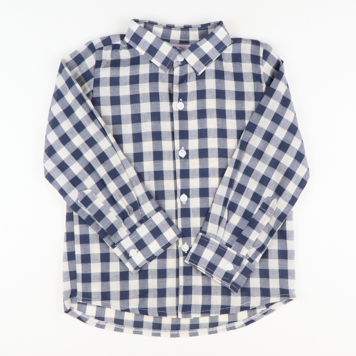 Signature Button Down Collared Shirt - Navy Blue Check Linen