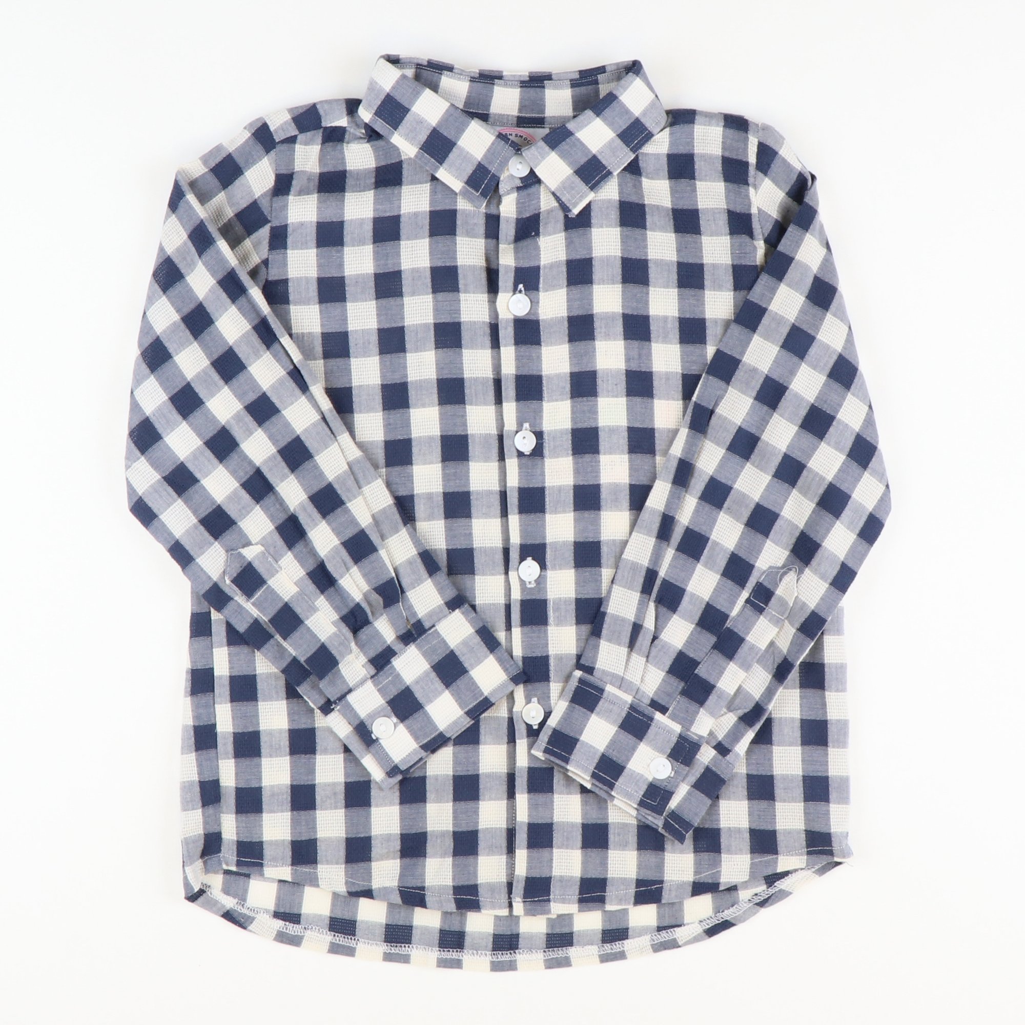 Signature Button Down Collared Shirt - Navy Blue Check Linen