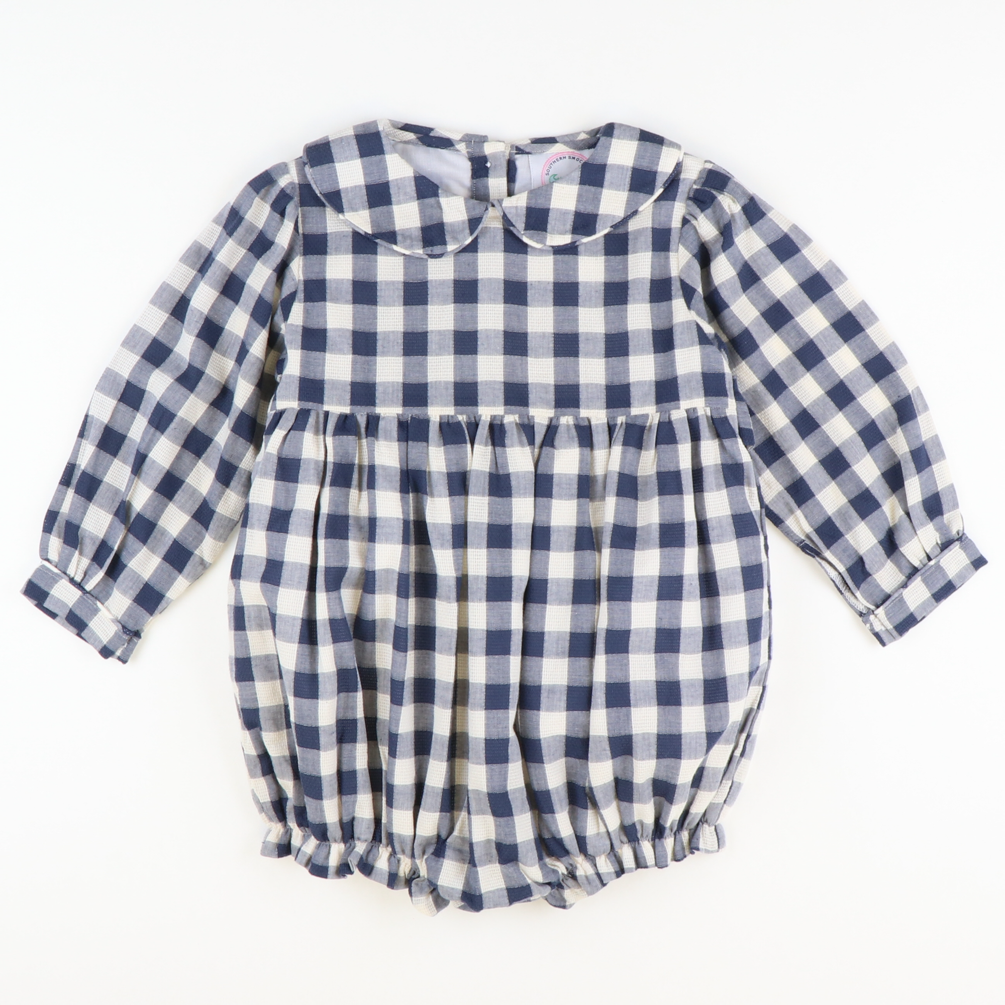 Collared Girl Bubble - Navy Check Linen
