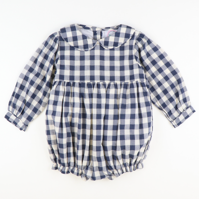 Collared Girl Bubble - Navy Check Linen