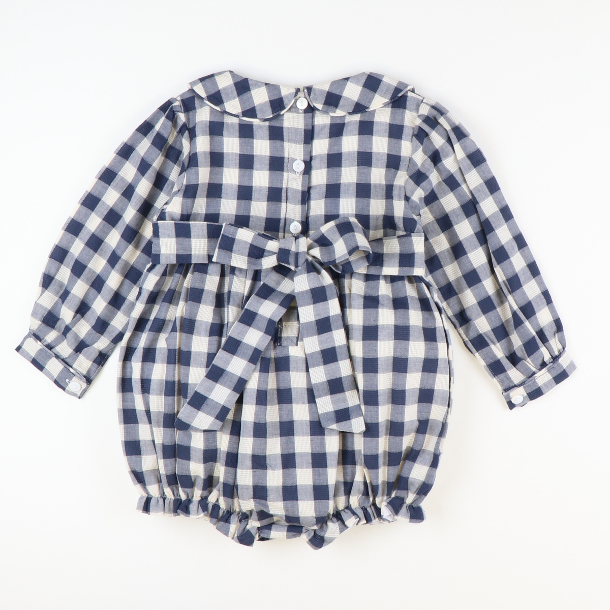 Collared Girl Bubble - Navy Check Linen