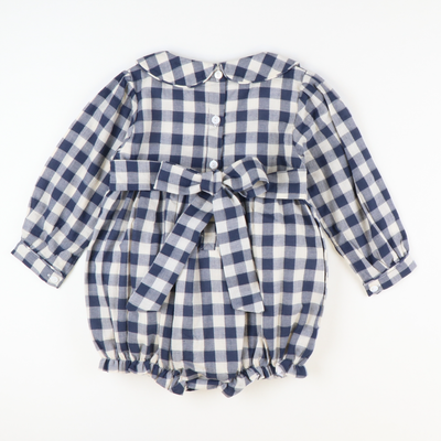 Collared Girl Bubble - Navy Check Linen