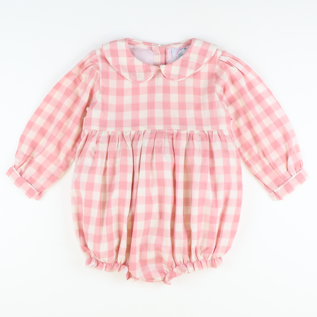 Collared Girl Bubble - Pink Check Linen