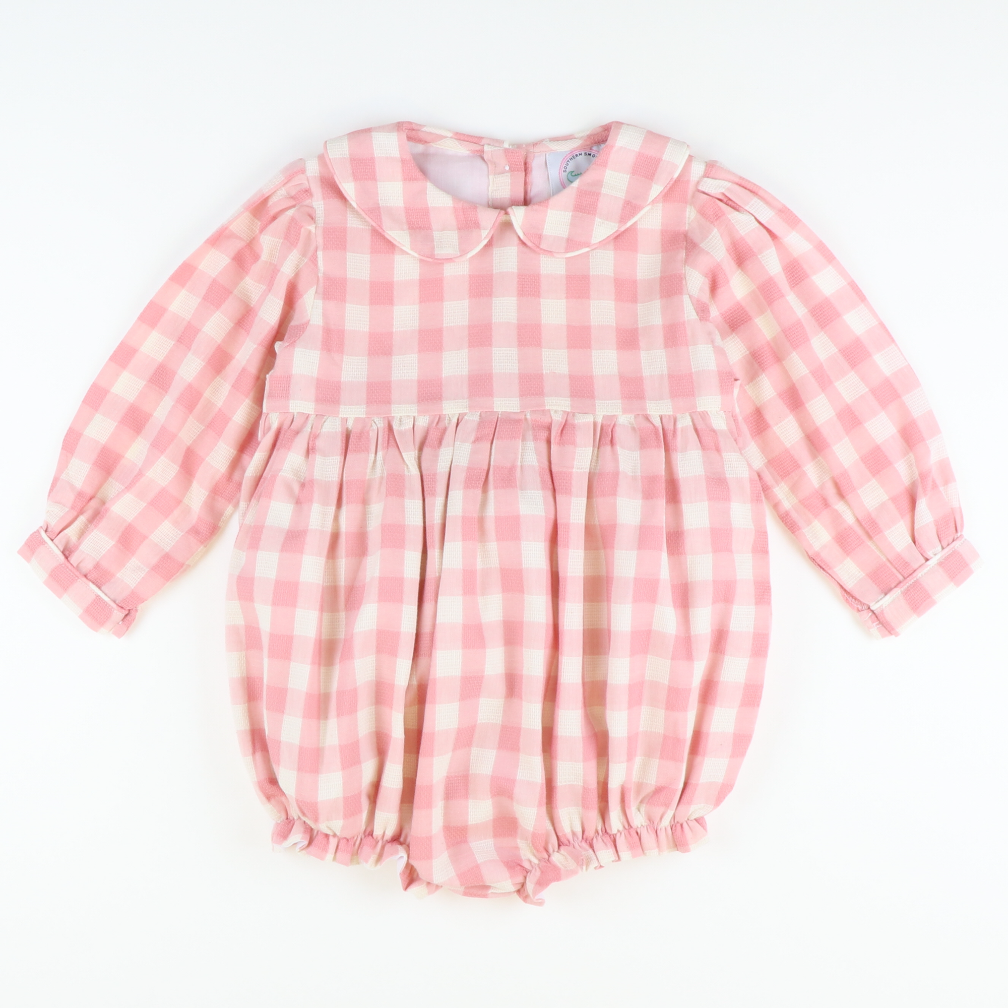 Collared Girl Bubble - Pink Check Linen