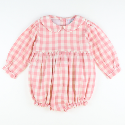 Collared Girl Bubble - Pink Check Linen