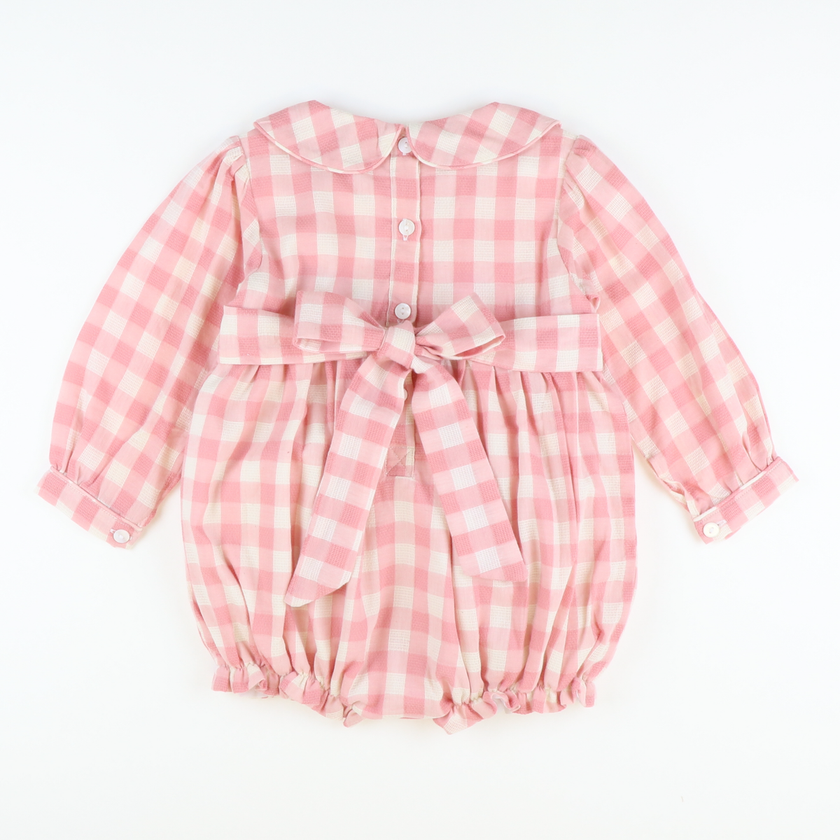 Collared Girl Bubble - Pink Check Linen