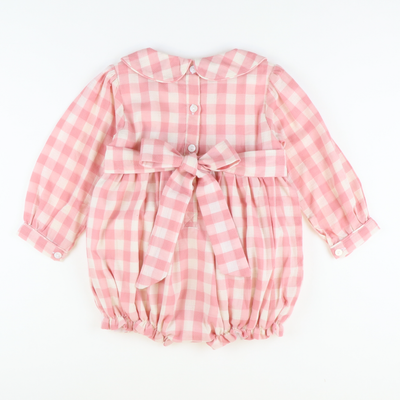 Collared Girl Bubble - Pink Check Linen