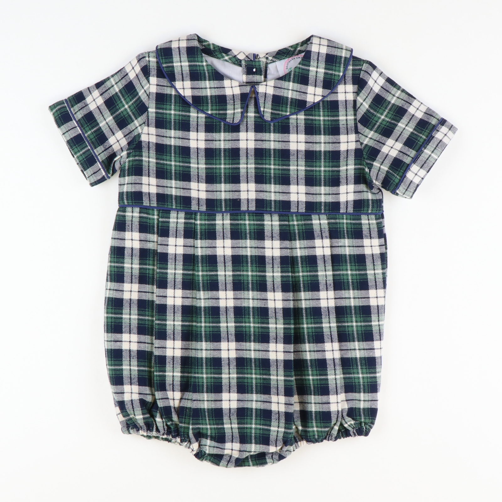 Plaid Collared Boy Bubble - Navy & Green Flannel
