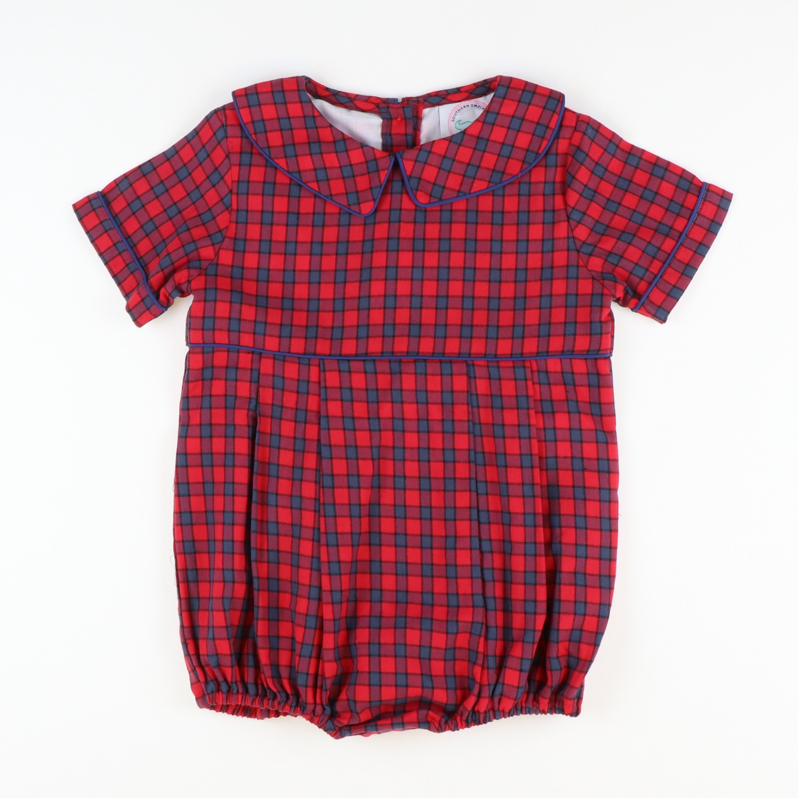 Plaid Collared Boy Bubble - Navy & Red Flannel