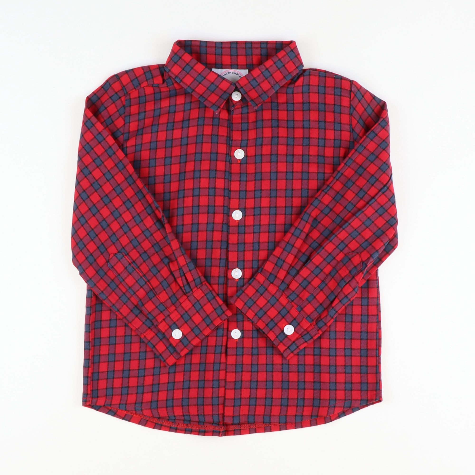 Signature Button Down Collared Shirt - Navy & Red Plaid Flannel