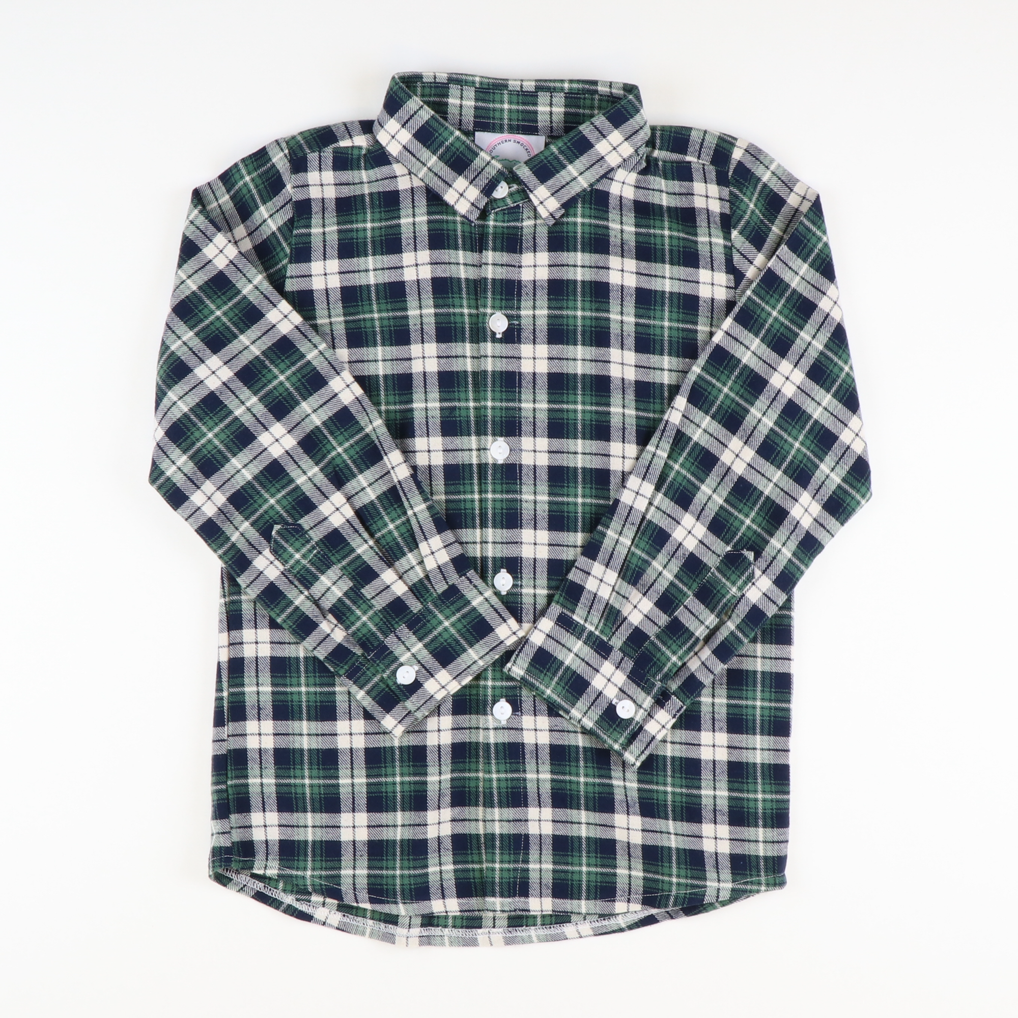 Signature Button Down Collared Shirt - Navy & Green Plaid Flannel