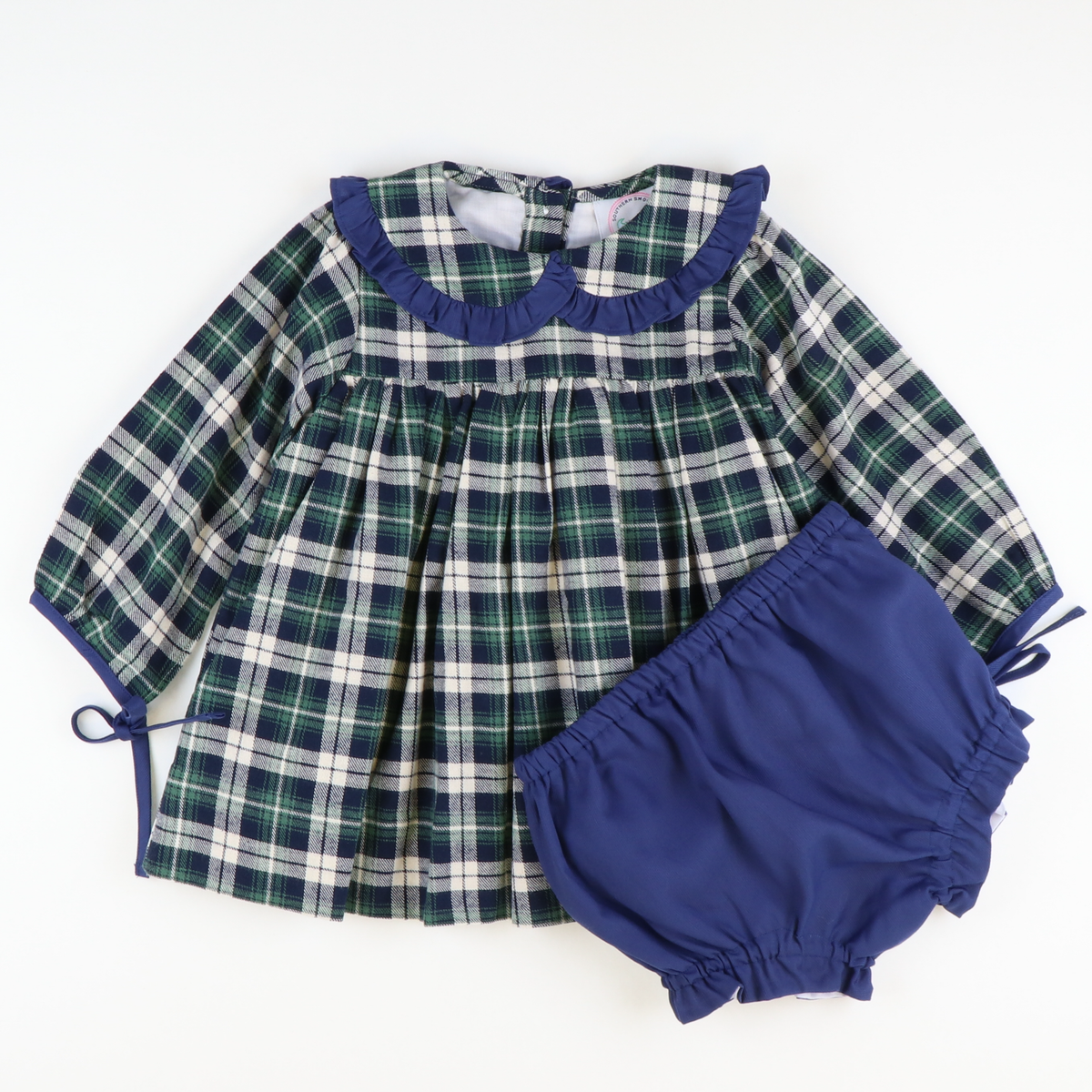 Plaid Pleated Ruffle Collar Set - Navy & Green Flannel