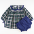 Plaid Pleated Ruffle Collar Set - Navy & Green Flannel