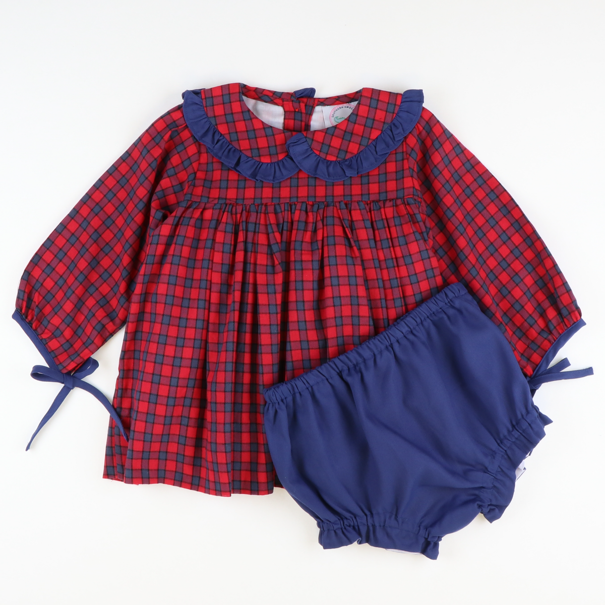 Plaid Pleated Ruffle Collar Set - Navy & Red Flannel