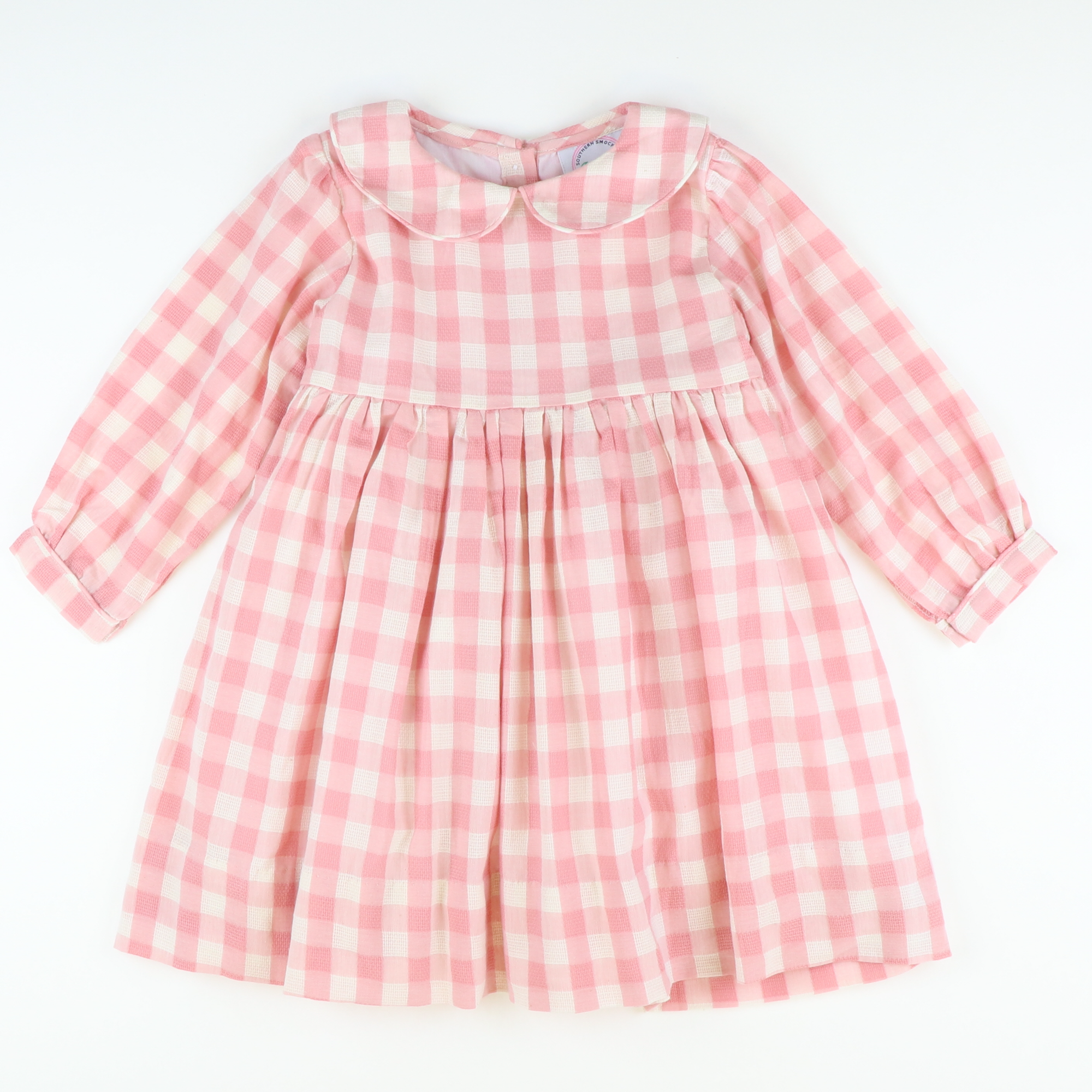 Collared Dress -  Pink Check Linen