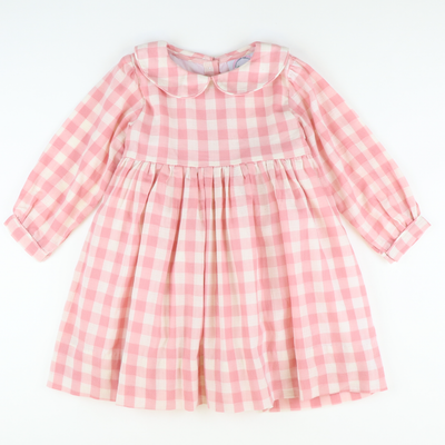 Collared Dress -  Pink Check Linen