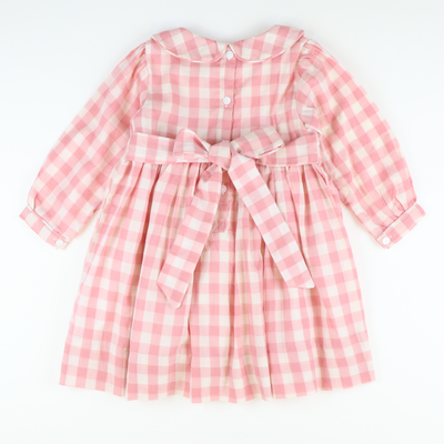 Collared Dress -  Pink Check Linen