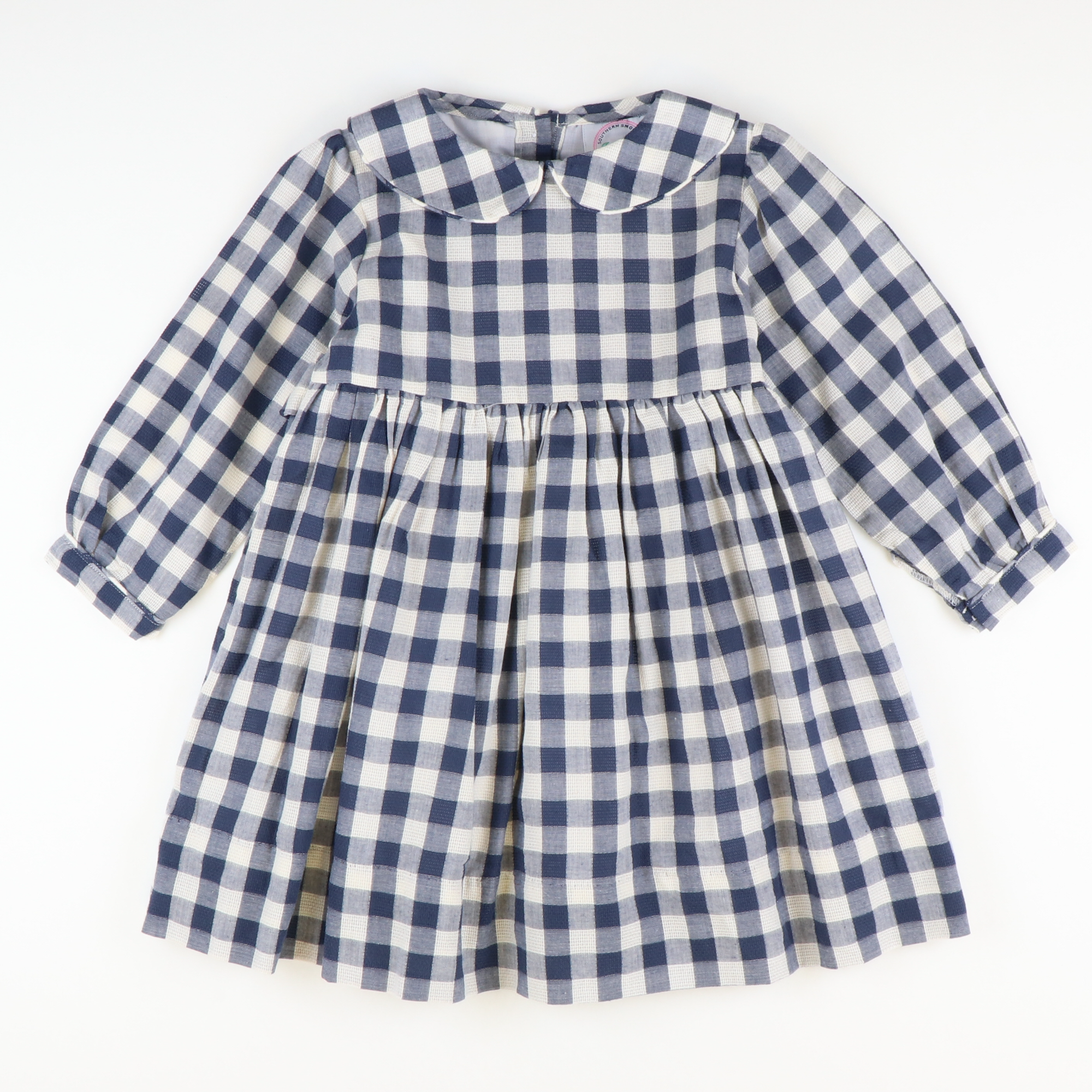 Collared Dress -  Navy Check Linen