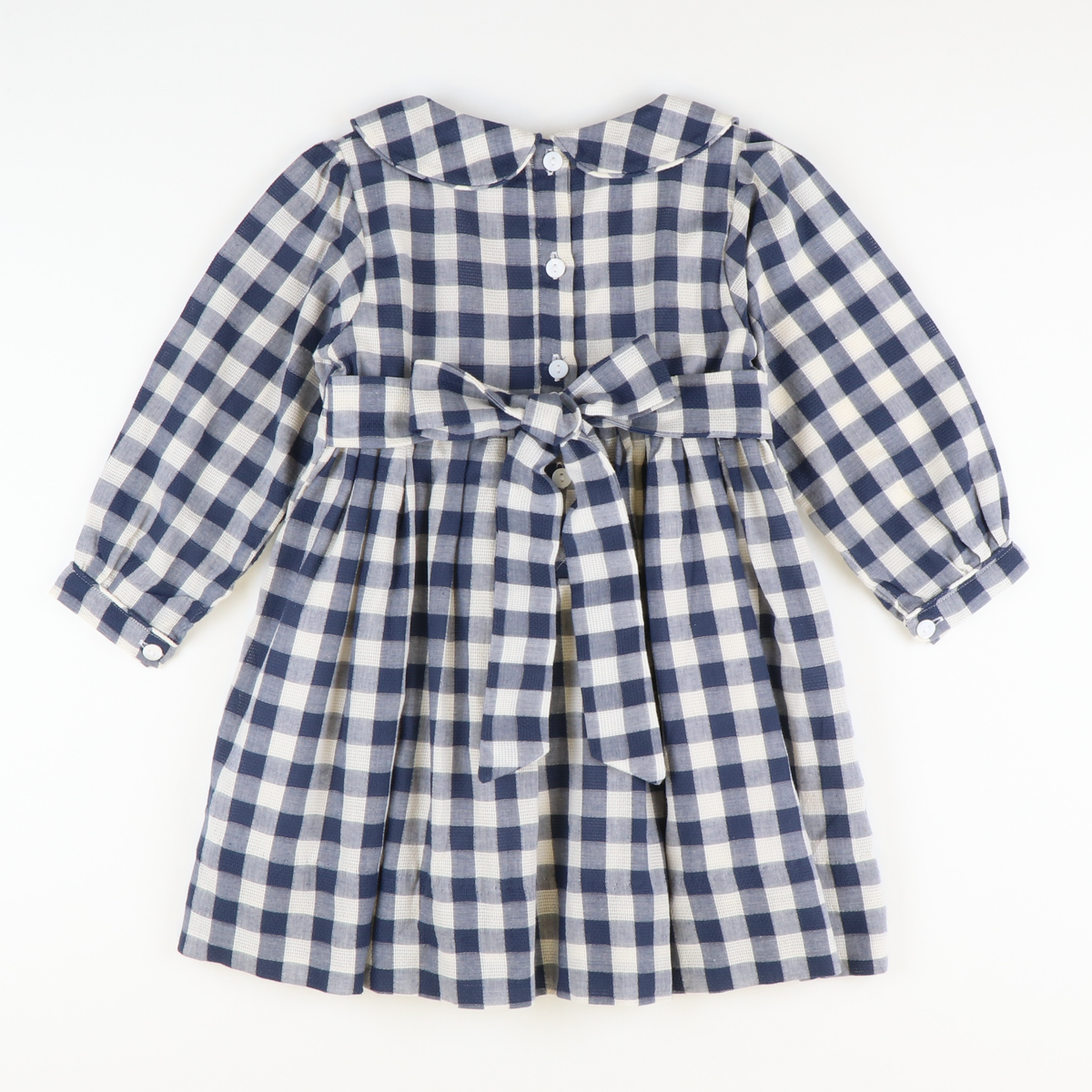 Collared Dress -  Navy Check Linen