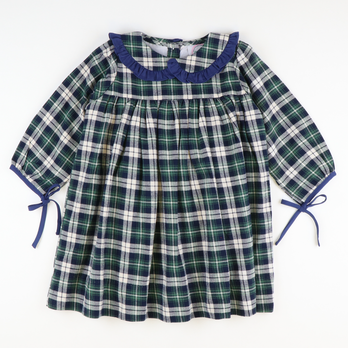 Plaid Pleated Ruffle Collar Dress - Navy & Green Flannel
