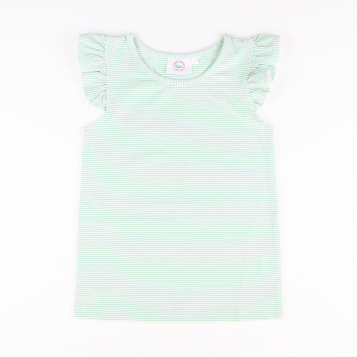Flutter Sleeve Knit Top - Mint Green Thin Stripe