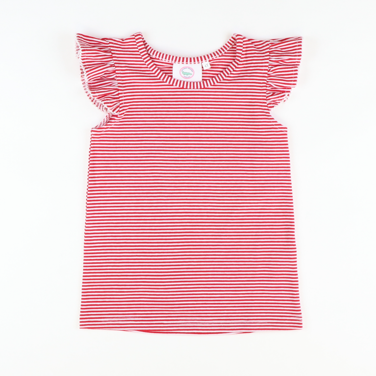 Flutter Sleeve Knit Top - Red Thin Stripe