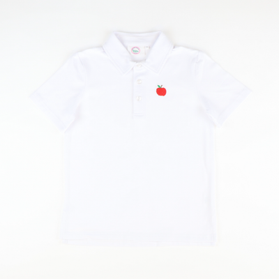 Embroidered Apple Knit Polo - Solid White