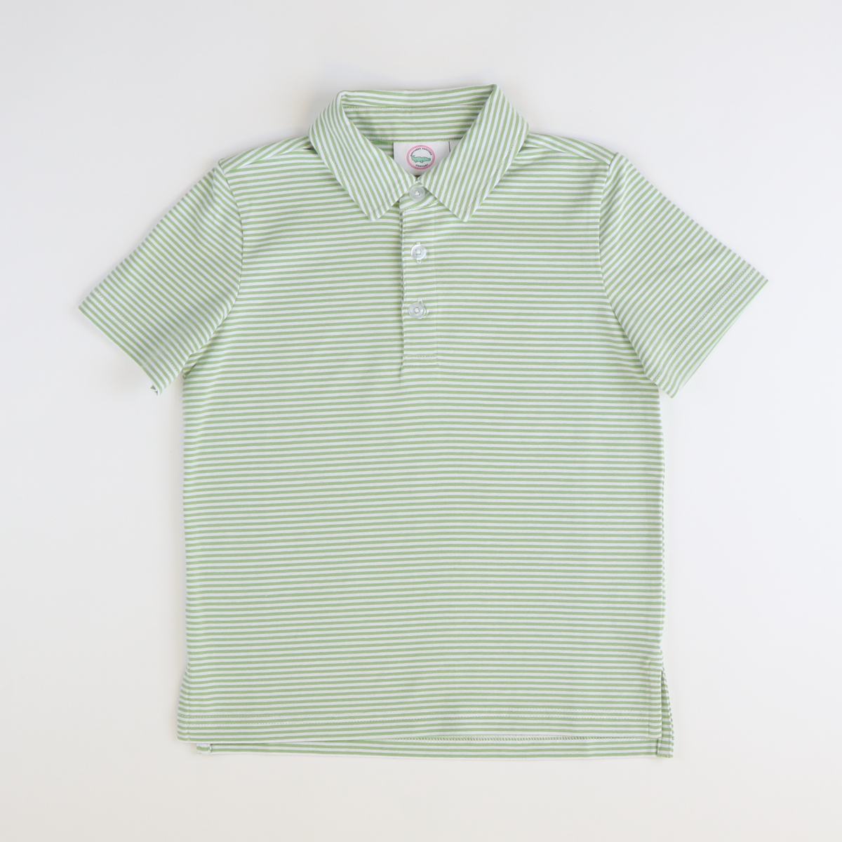 Boys Signature S/S Knit Polo - Sage Green & White Thin Stripe