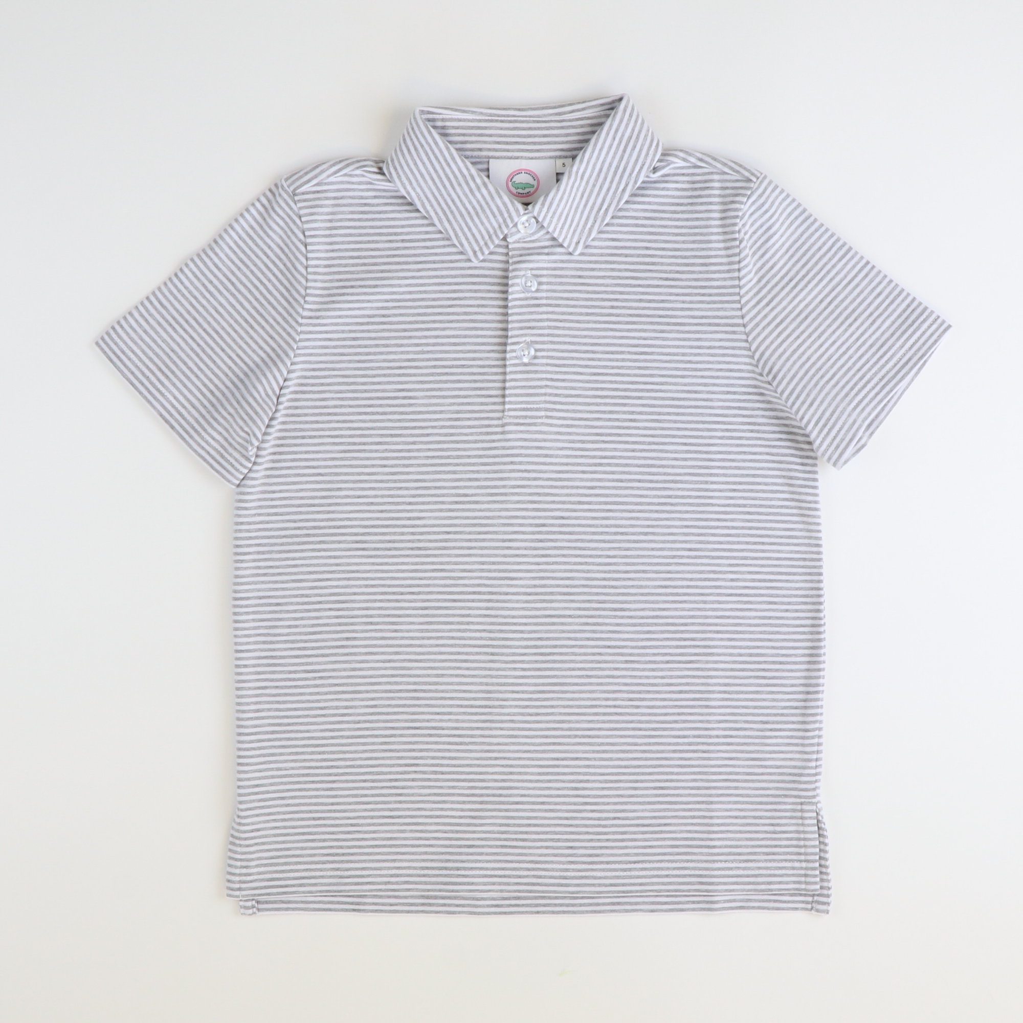 Boys Signature S/S Knit Polo - Gray & White Thin Stripe