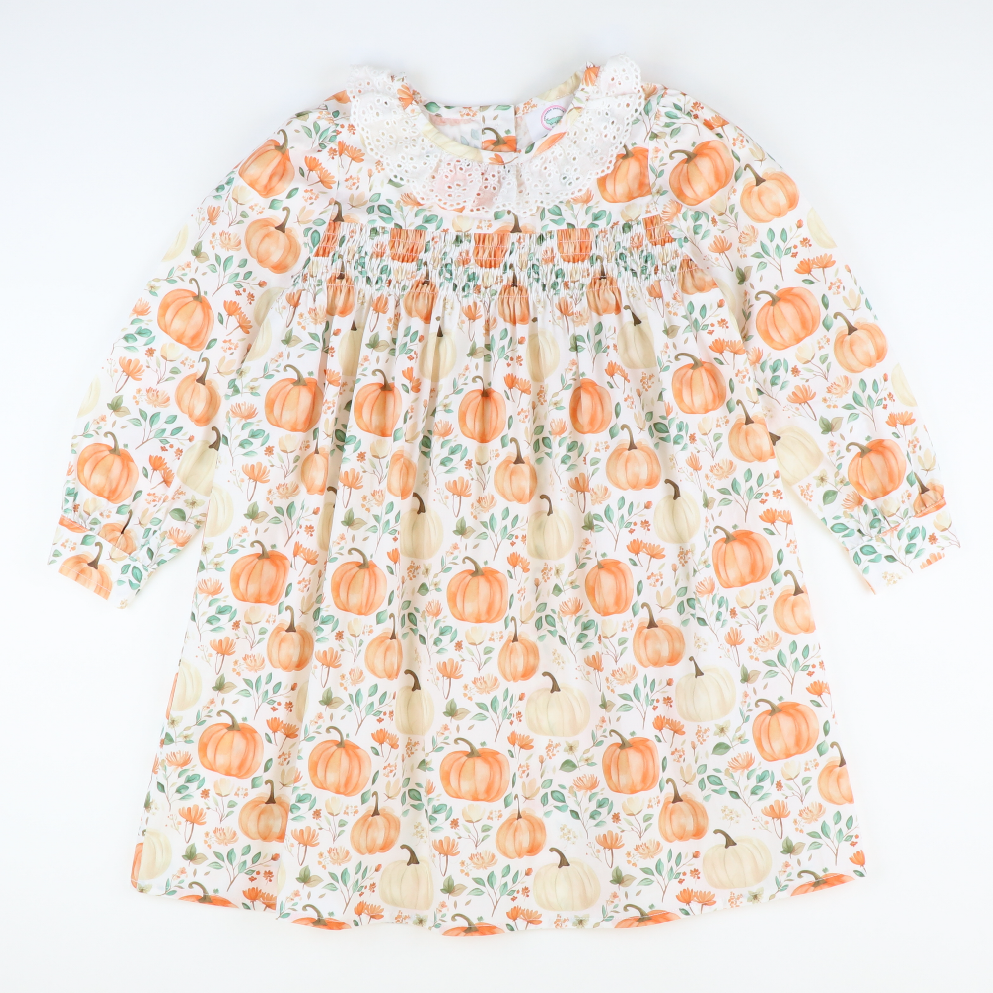 Eyelet Ruffle Dress - Autumn Pumpkins