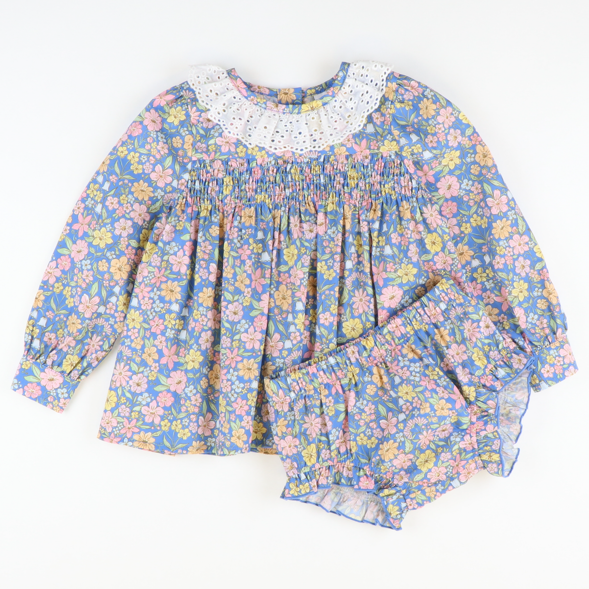 Eyelet Ruffle Set - Blue Floral