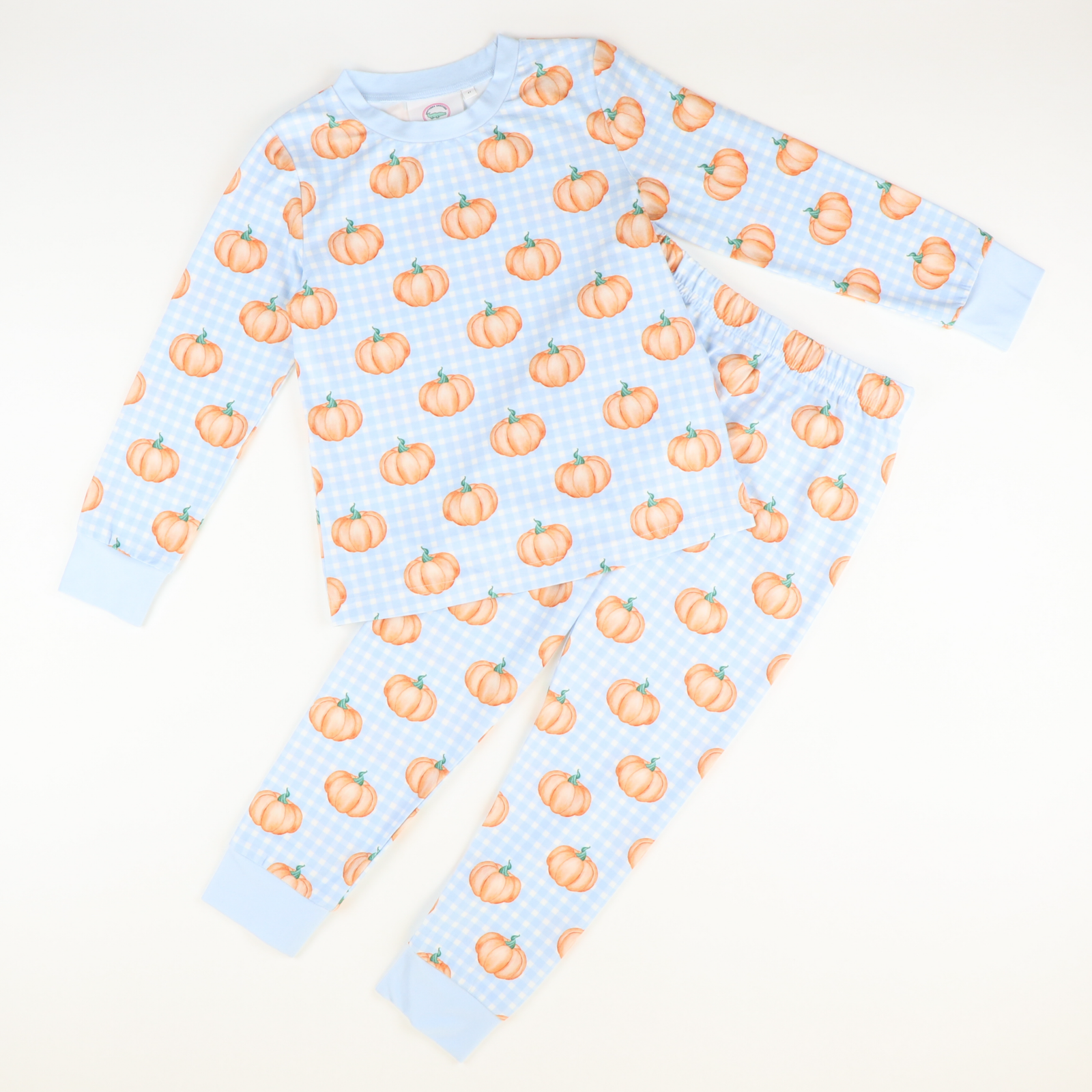 Pajama Set - Pumpkins Light Blue Check - Stellybelly