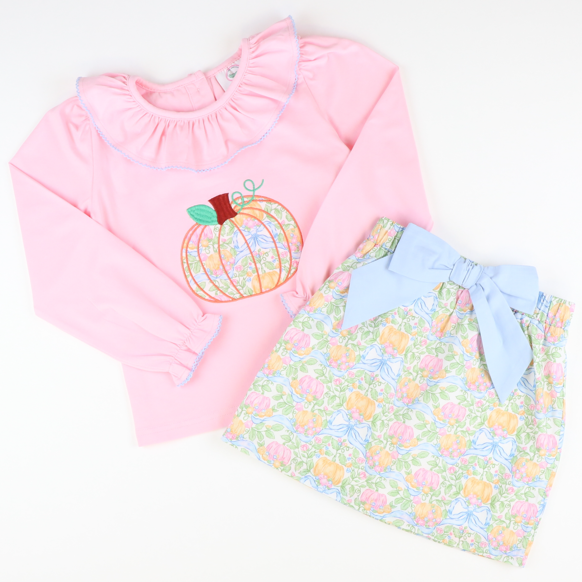 Pumpkin Appliqué Blouse & Skirt Set- Pumpkins & Vines