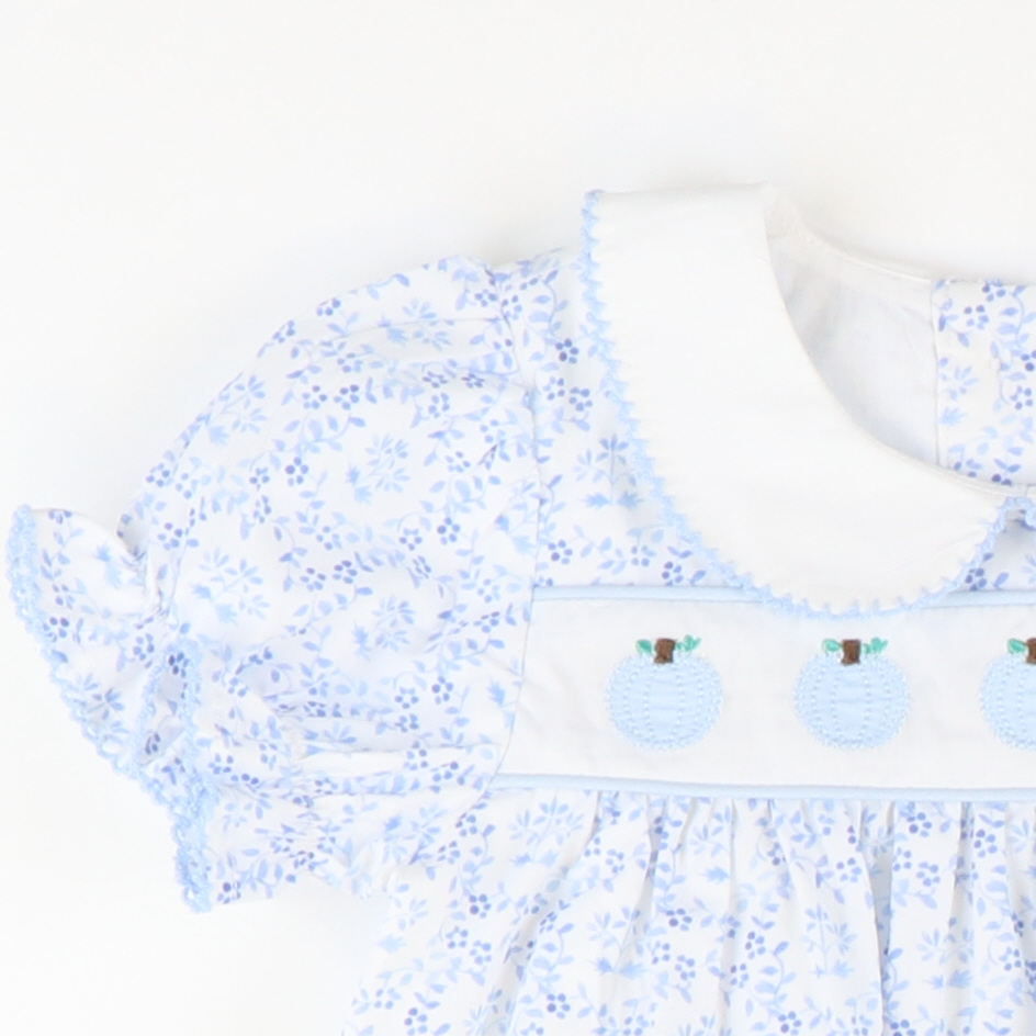 Embroidered Tiny Blue Pumpkins Girl Bubble - Blue Chinoiserie